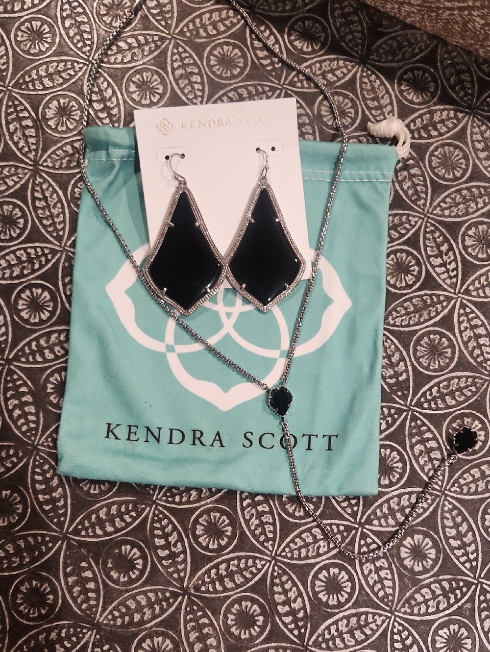 Kendra Scott Black Drop Earrings with Matching Black Lariat Necklace